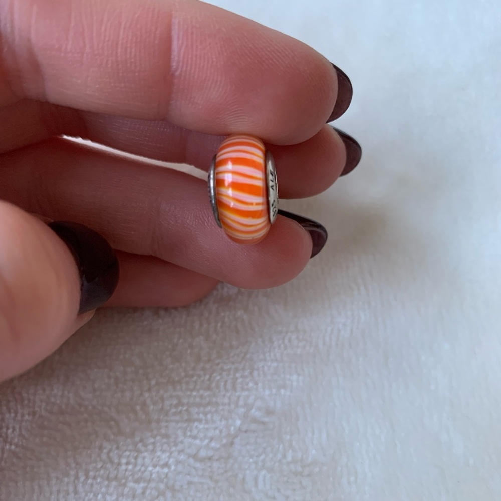 Orange and white stripe Murano glass Pandora bead